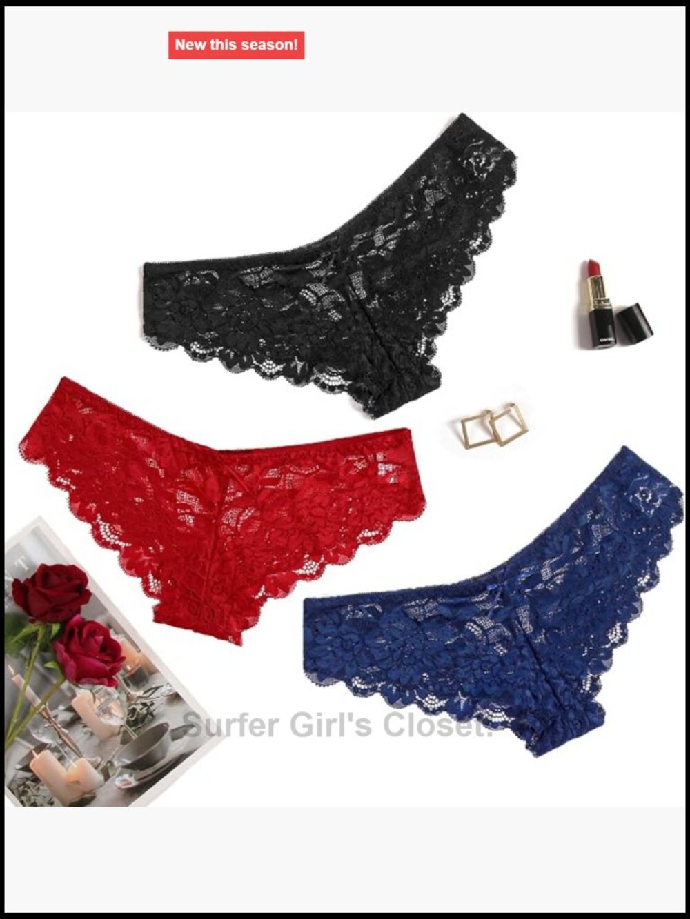 Lace Cheeky Panties Sexy Hipster Bikini V-Shape Waistband Soft Cotton Crotch
